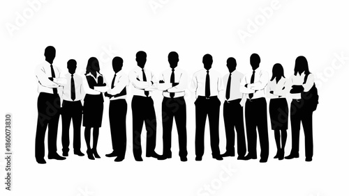 Diverse group of business professionals standing together in silhouette.