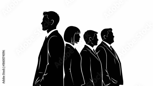 Diverse group of business professionals standing in a line.