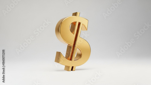 Golden dollar sign symbol a shiny metallic currency icon representing wealth and finance isolated on a clean light gray background