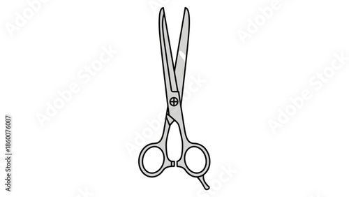 A simple colored line drawing of professional hair cutting shears, a standard tool for hairstylists and barbers.