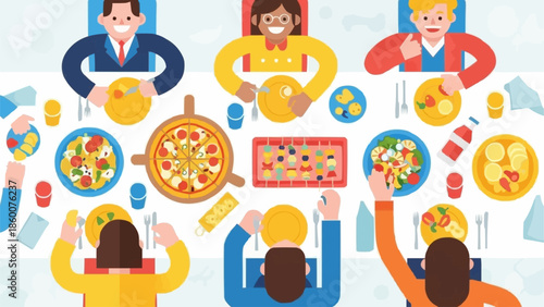 Diverse group of people enjoying a celebratory meal together.