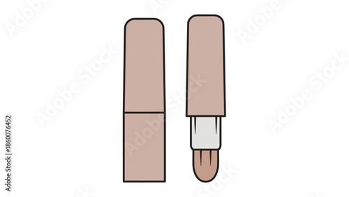 A simple illustration of a portable concealer brush with its matching cap, showing both the closed and open product.
