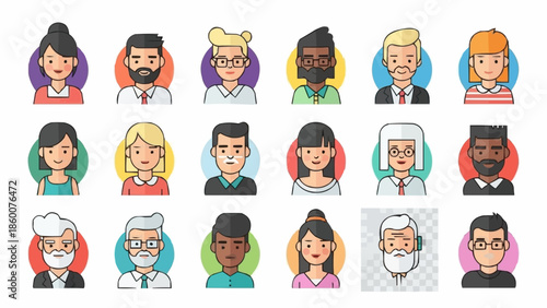 Diverse Group of People Avatars Representing Different Ages and Genders.