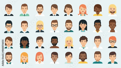 Diverse Group of People Avatars Representing Different Genders and Ethnicities.