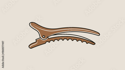 A colored line drawing illustration of a brown duckbill hair clip, a professional salon tool for sectioning hair during styling.