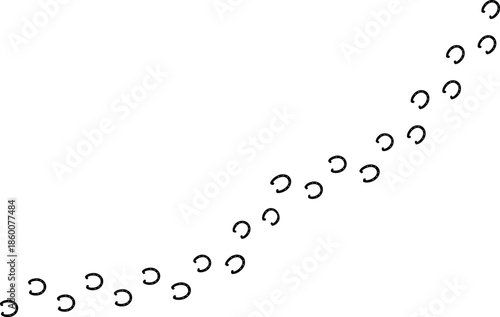 horse footprints track, Vector black flat horse shoe steps footprints road isolated on white background, Path footprints of shod horse, pony. Track of horseshoes of donkey, mule. Shod hooves