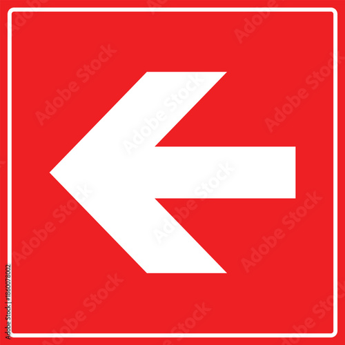 Red square traffic sign with white arrow pointing left, directional navigation and wayfinding symbol