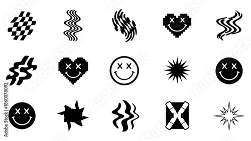 Dynamic collection of abstract graphic elements and trendy icons for modern digital designs with a conceptual twist