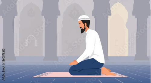 Ramadan Prayer Time Concept Flat Vector Illustration