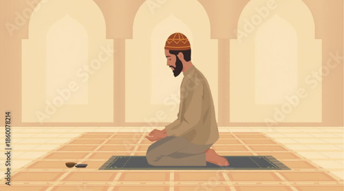 Ramadan Prayer Time Concept Flat Vector Illustration