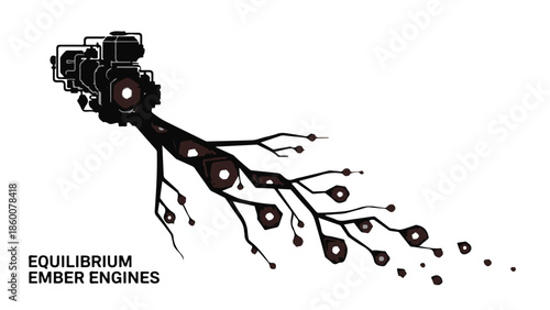 Abstract mechanical roots with glowing energy, symbolizing growth and power