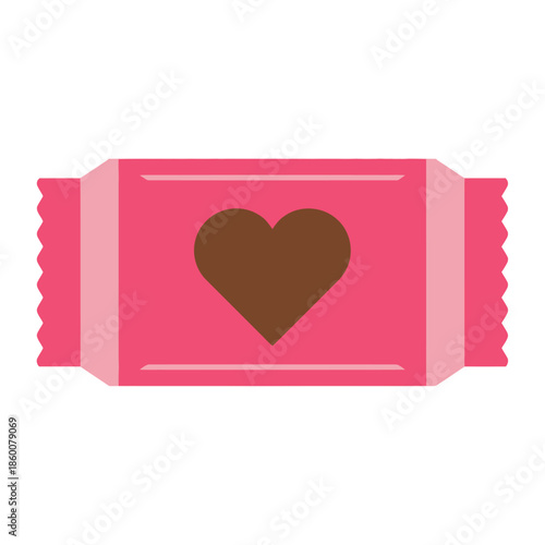 Pink Candy Bar Wrapper with a Brown Heart Icon, Sweet Chocolate Snack Illustration for Valentine's Day or Love Theme