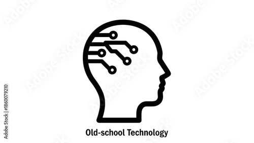 A human head with circuit lines representing old-school technology and innovation