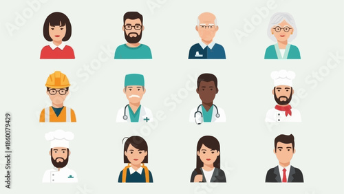 Diverse Group of Professional People Avatars Icons Set.