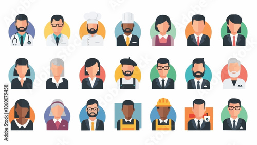 Diverse Group of Professional People Avatars Icons.