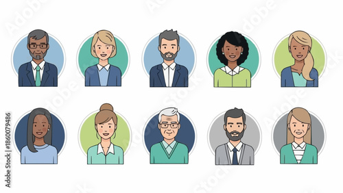 Diverse Group of Professional People Avatars in Circles.