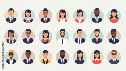 Diverse Group of Professional People Avatars in Circles.