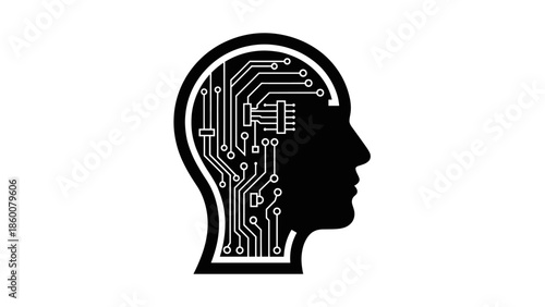 Human Head Silhouette with Circuit Board Patterns Inside