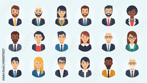 Diverse Group of Professional Business People Avatars Collection.