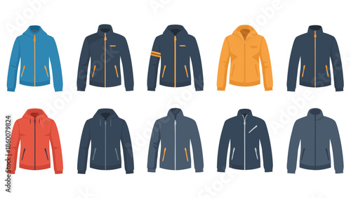 A collection of colorful and stylish jackets for men and women, perfect for various seasons