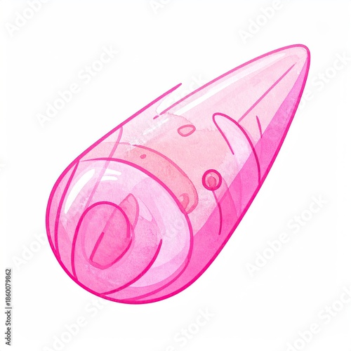 A stylized, teardrop-shaped object, soft pink, enclosed detailing