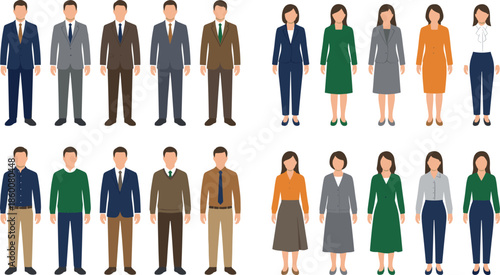 Business people character set with men and women in formal office outfits, professional workforce flat vector illustration isolated on white background