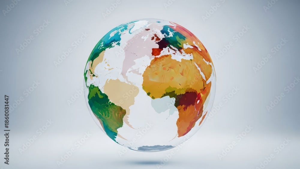 Fototapeta premium Artistic Earth globe suspended in a clean, bright studio with diffused lighting.