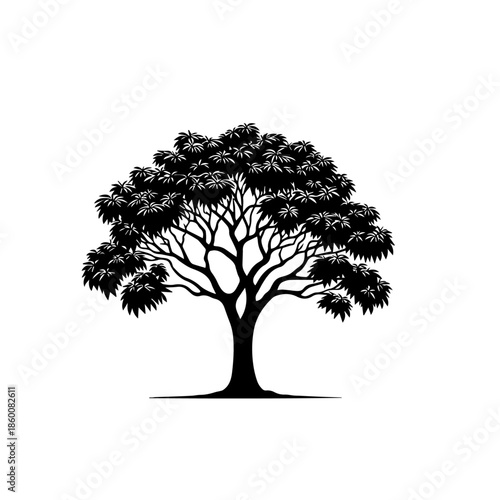 Mango Tree Vector Illustration with Dense Tropical Green Leaves