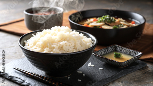白米のイメージ、茶碗に盛られたご飯