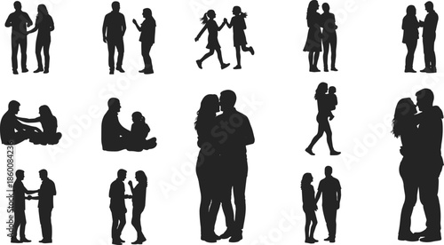 Mega Collection Of People Silhouettes Featuring Diverse Families Couples And Individuals Engaged In Outdoor Activities Cycling Walking And Social Interactions