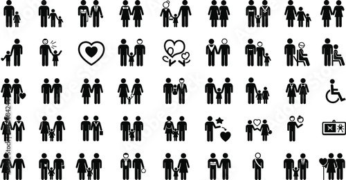 Silhouette collection featuring families walking in nature under trees jogging together stargazing under night sky and wild lion family prideSilhouette collection featuring f