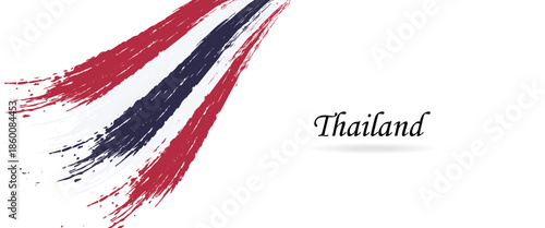 Brush painted grunge flag of Thailand country. Hand drawn flag style of Thailand. Creative brush stroke abstract concept brush flag background.