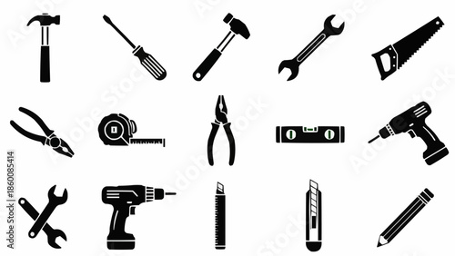 Essential Construction Tools Collection for Various Building and Repair Tasks.