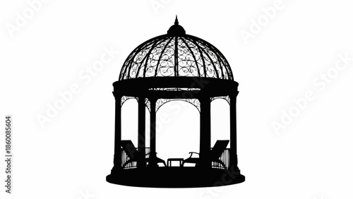 Elegant Gazebo Silhouette with Lounge Chairs Inside.