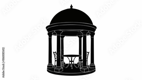 Elegant Gazebo Silhouette with Table and Chairs.