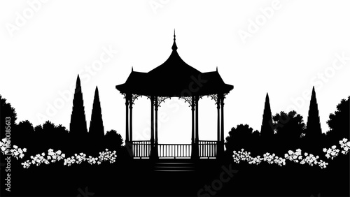 Elegant Gazebo Silhouette in a Garden Setting.