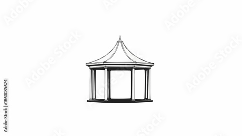 Elegant Octagonal Gazebo Structure with Pointed Roof.