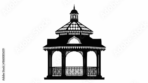 Elegant Victorian Gazebo Silhouette Architectural Design.