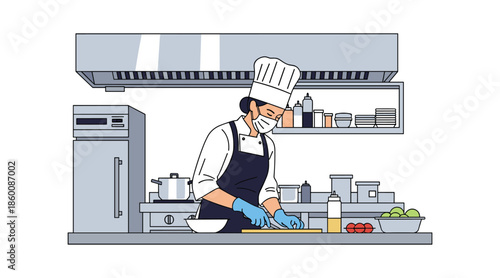 Chef preparing meal in professional kitchen