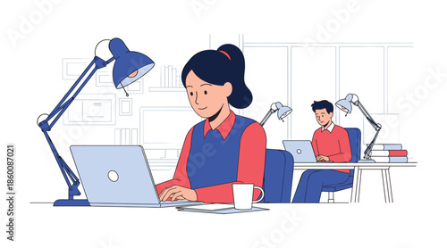 Focused workers in modern office
