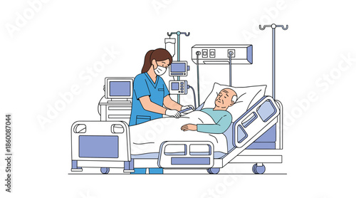 Nurse attending to patient in hospital bed