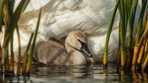 Swan protecting its cygnets