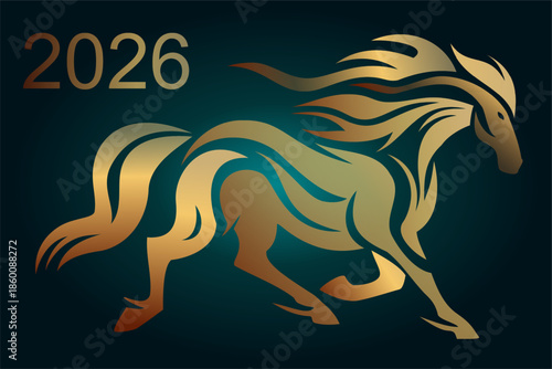 Symbol of 2026 Fire Horse Vector Abstract Running Horse 2026 Poster 2026: Ancient Symbol of Luck and Success