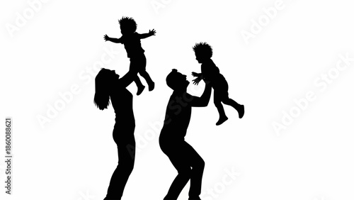 Family Silhouette Playing Together Outdoors.