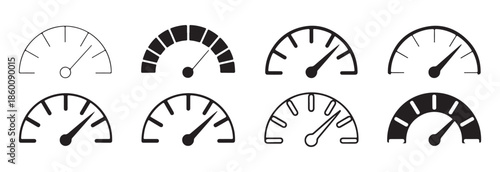 Speedometer scale icons with different stroke weights and pointer positions for car dashboard interface