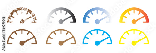 Dashboard speed meter icons with varied color gradients and textures for modern website development