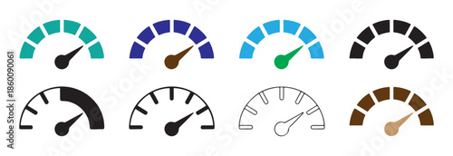 Professional speed indicator icons in diverse colors and stroke weights for technical presentations