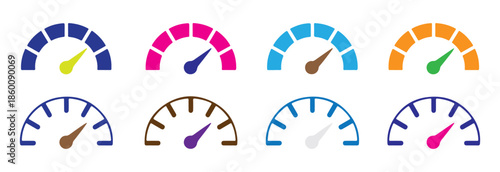 Speedometer gauge icon set speed indicator measurement car dashboard color vector illustration