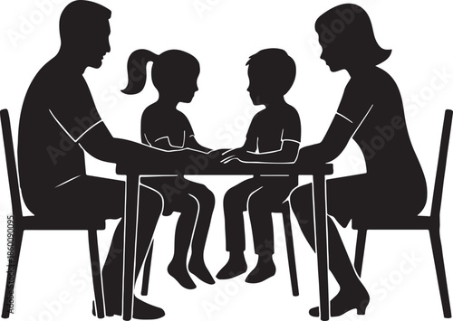 silhouette of family sitting on the dinning table