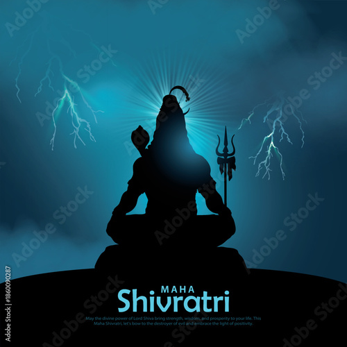 Happy maha Shivratri, a Hindu festival celebrated of lord shiva night. Creative vector illustration design with silhouette of lord shiva and trishul.